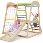 Goplus 6 en 1 escalade enfant aire de jeux avec portique toboggan corde et chelles pour enfants 1 an ...