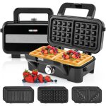 Goplus appareil croque monsieur gaufrier 3 en 1 pour gaufre croque sandwich plaques amovible antiadh�sive ...