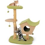Goplus arbre � chat 110cm en bois arbre � chat avec griffoir en jute condo perchoir boule suspendue 79x60x110c ...