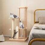 Goplus arbre � chat multi - niveaux 112 cm tour en bois pour chat avec poteau � griffer en sisal perchoir ...
