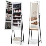 Goplus�armoire��bijoux - miroir�pleine�longueur - lumi�re�led��3�couleurs - �tag�re�inf�rieure / tiroirs ...
