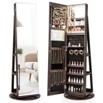 Goplus armoire � bijoux avec miroir pleine longueur rotative 360� avec lumi�re led 3 couleurs - miroir ...