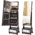 Goplus armoire � bijoux avec roues verrouillable - miroir de courtoisie interne et pleine longueur - ...