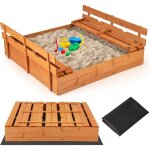 Goplus bac a sable enfant exterieur en bois de sapin avec couvercle charge120kg pour jardin plage arri�re ...
