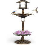 Goplus bain doiseaux sur pied mangeoire oiseaux extrieur avec 2 lampes solaire abreuvoir oiseaux d43x110cm ...