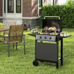 Goplus barbecue  gaz dextrieur bbq 24000 btu avec 3 brleurs 2 tablettes latrales thermomtre chariot ...