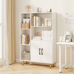 Goplus bibliothque avec 5 etagres ouvertes et 1 armoire  double porte - 80x235x119cm - dispositifs ...