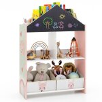 Goplus bibliothque pour enfants en forme de maison avec tableau noir / blanc - 2 compartiments et 2 ...