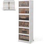 Goplus bo�tes de rangement empilables mobile - lot de 6 bacs avec couvercle - portes magn�tiques - double ...