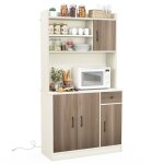 Goplus buffet de cuisine 100x40x180cm - 3 armoires + 1 tiroir avec trous pour câbles - etagères réglables ... Goplus buffet de cuisine 100x40x180cm - 3 armoires + 1 tiroir avec trous pour câbles - etagères réglables ...