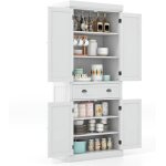Goplus buffet haut de cuisine avec 4 portes et 2 tiroirs 76x40x183cm - �tag�res r�glables pour salle ...