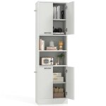Goplus buffet haut de cuisine 56x30x190cm avec 4 portes2 compartiments ouverts - kits anti - basculement ...