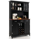 Goplus buffet haut buffet avec huche placard de cuisine 9 compartiments  vin 3 tiroirs utilitaires etagres ...