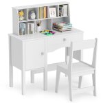 Goplus bureau enfant avec chaise - 79x34x91cm - 1 tiroir + 1 armoir + clapier 8 cases dessus - blanc