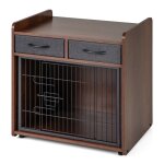 Goplus cage pour chien en bois avec 2 tiroirs en tissu porte verrouillable meuble pour chenil intrieur ...