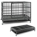 Goplus cage pour chien pliable en mtal robuste avec roues verrouillables caisse anti - mastication plateau ...