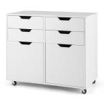 Goplus caisson de bureau  4 tiroirs et 2 armoires  porte avec 5 roulettes universelles - 73x40x645cm ...