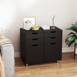 Goplus caisson de bureau � 4 tiroirs et 2 armoires � porte avec 5 roulettes universelles - 73x40x645cm ...