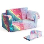 Goplus canap� et fauteuil pliant 2 en 1 pour enfants fauteuil avec couverture lumineuse dans noirarc ...
