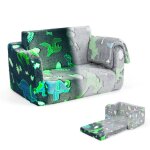 Goplus canap� et fauteuil pliant 2 en 1 pour enfants fauteuil avec couverture lumineuse dans noirgris ...