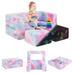 Goplus canap modulaire et convertible enfants - motifs phosphorescents - housse en flanelle amovible ...