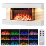 Goplus chemin�e �lectrique 750 / 1500w avec manteau flottant effet flamme 3d & r�glable en 12 couleurs ...