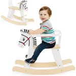 Goplus cheval � bascule en bois avec barri�res amovibles jouet � bascule en z�bre repose - pieds charge ...