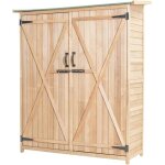 Goplus coffre à outils de jardin en bois sapin - toit en asphalte incliné - portes avec serrure&étagères ... Goplus coffre à outils de jardin en bois sapin - toit en asphalte incliné - portes avec serrure&étagères ...