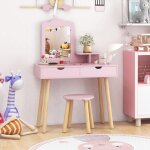 Goplus coiffeuse pour enfants avec tabouret table de maquillage et table dcriture 2 en 1 avec miroir ...