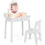 Goplus coiffeuse fille avec miroir led bicolore table de maquillage avec range - bijoux forme darbre ...
