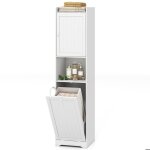 Goplus colonne de salle de bain meuble haut et troit avec sac  linge amovible 48l tagre rglable ...