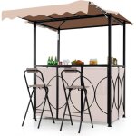 Goplus ensemble meuble de barbecue exterieur abri barbecue jardin avec 2 tabourets pliants 4 rang�es ...