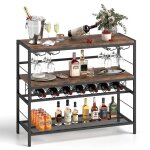 Goplus tagre  vin 104x40x87cm  3 niveaux - table de bar  vin - 4 supports de verre et porte - bouteille ...