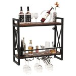 Goplus �tag�re � vin murale 60x20x55cm porte - bouteilles de vin suspendu � 2 niveaux avec tablettes ...