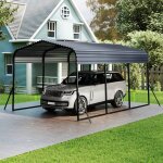 Goplus grand carport abri de voiture en mtal 440 x 300 x 250 cm toit rigide 4 pieds inclins