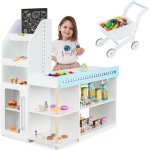 Goplus jeu de supermarch en bois jeu interactif pour enfants3 + ans avec chariot de courses tableau ...