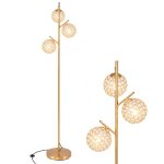 Goplus lampadaire 3 globes or - lampadaire debout de 169 cm avec abat - jours en cristal acrylique - ...