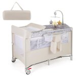 Goplus lit pliant bb 0 - 3 ans 5 - en - 1 avec table  langer / 2 roues verrouillables / parc / bote ...