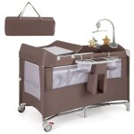 Goplus lit pliant bb 0 - 3 ans 5 - en - 1 avec table  langer / 2 roues verrouillables / parc / bote ...