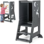 Goplus marchepied enfants 1 - 7ans avec tableau blanc / noir - tour dapprendissage montessori plate - ...