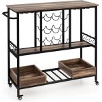 Goplus meuble range bouteilles mobile à 3 niveaux avec supports à verres et à vin / crochets et plateaux ... Goplus meuble range bouteilles mobile à 3 niveaux avec supports à verres et à vin / crochets et plateaux ...