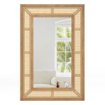 Goplus miroir mural en rotin 90 x 60 cm miroir rectangulaire boh�me avec cadre en bois verre en aluminium ...
