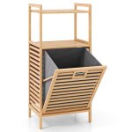 Goplus panier � linge en bambou avec 2 �tag�res corbeille � linge inclinable pour salle de bain buanderie ...