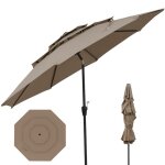 Goplus parasol de jardin �300 cm sans pied manivelle toit � 3 couches inclinable protection solaire pour ...