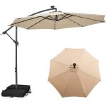 Goplus parasol de jardin avec 32 lampes solaires parasol d�port� inclinable �300cm avec pied de support ...
