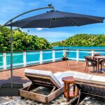 Goplus parasol de jardin avec 32 lampes solaires parasol d�port� inclinable �300cm avec pied de support ...