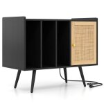 Goplus petit meuble pour platine vinyle avec station de rechargearmoire � porte en rotin�tag�re r�glable ...