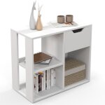 Goplus petit meuble de rangement 60x30x53cm - bibliothque basse avec 2 etagres ouvertes et 1 tiroir ...