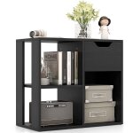 Goplus petit meuble de rangement 60x30x53cm - biblioth�que basse avec 2 etag�res ouvertes et 1 tiroir ...