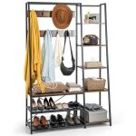Goplus portemanteau dentre avec banc  chaussures - armoire murale 5 - en - 1 avec 9 crochets - 5 tagres ...